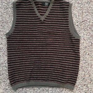 Vintage Knit Sweater Vest – Striped Marled Y2K Style (M-Mens)